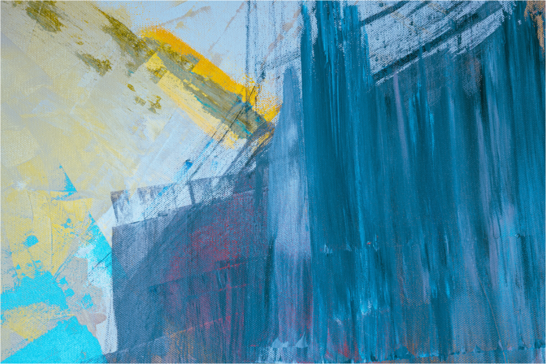 Abstract art with blue, yellow, and gray brush strokes