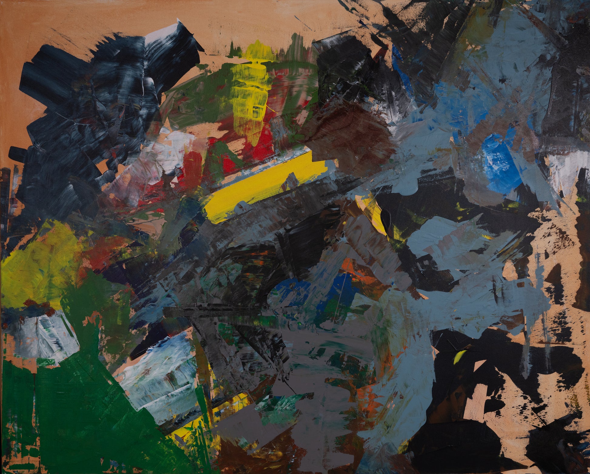 Original abstract painting with various colors on a textured surface