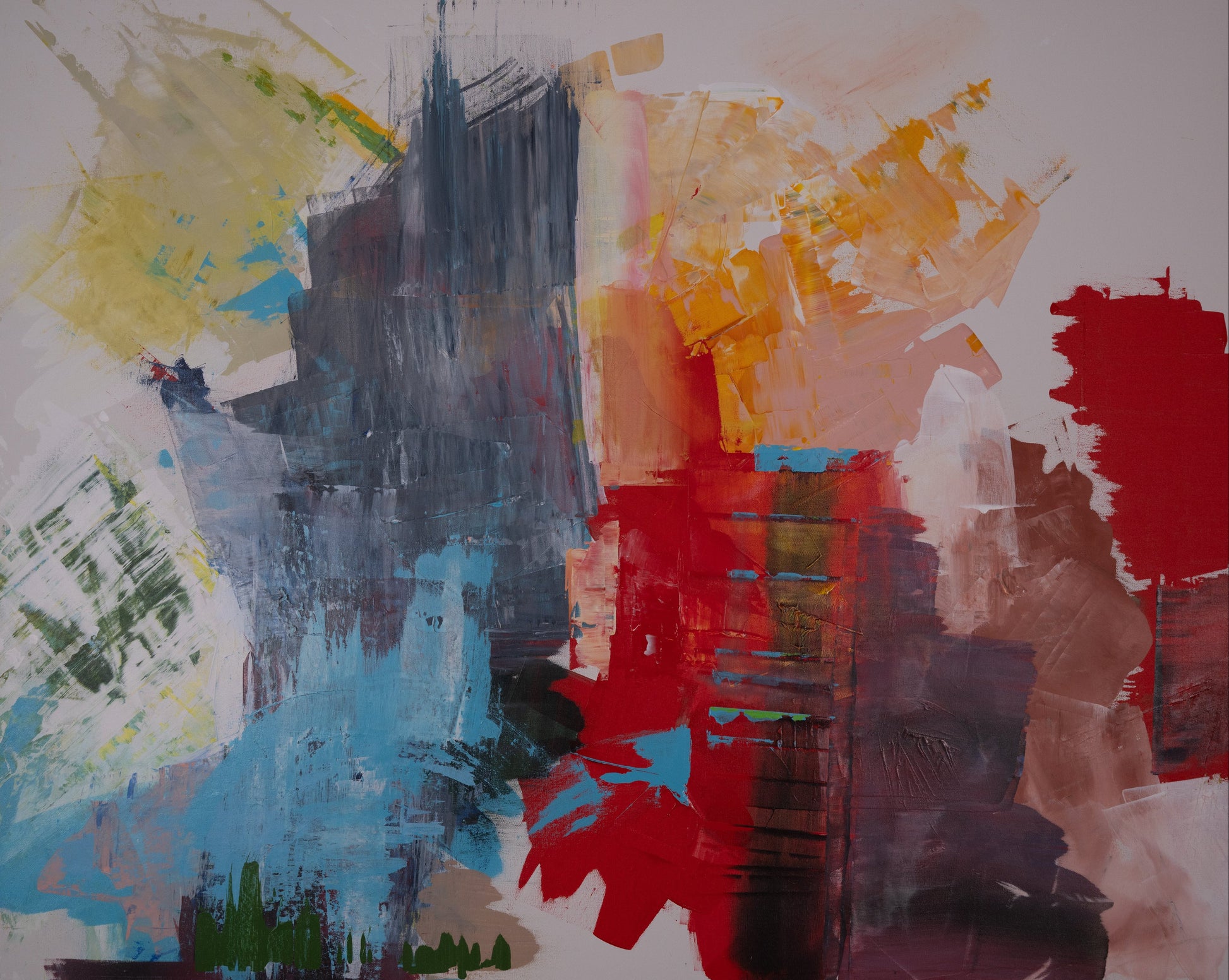 Original abstract painting with a variety of colors and textures on a white background