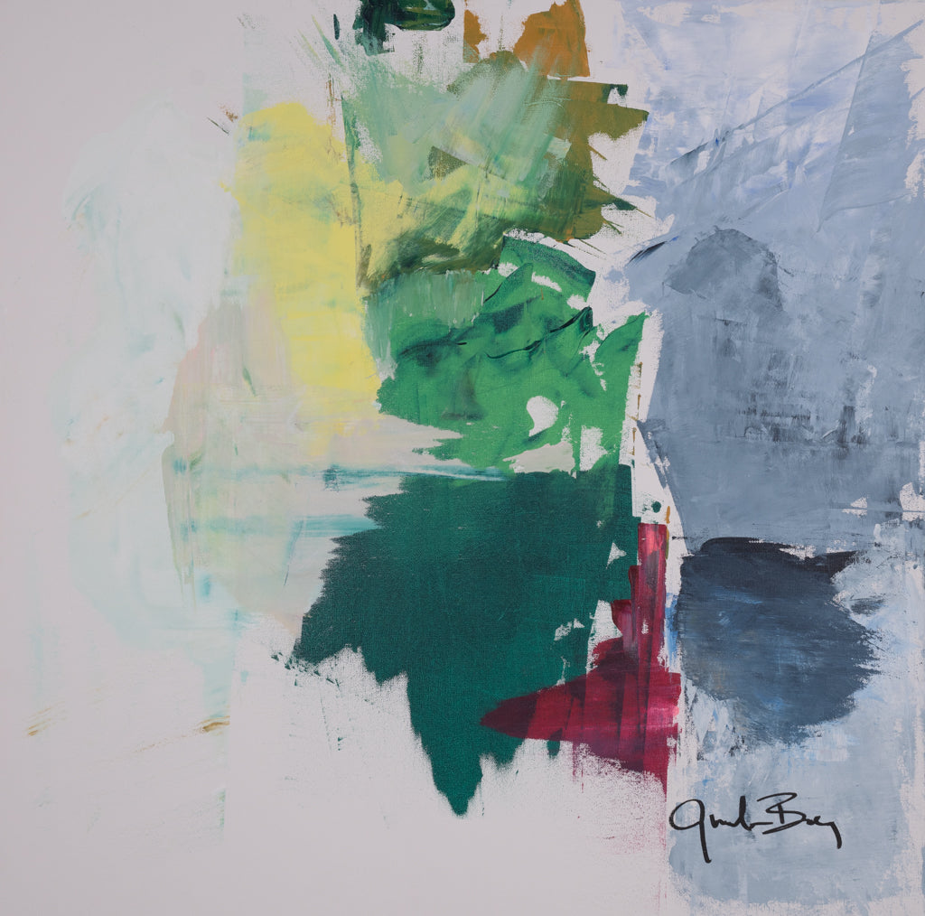 Abstract art piece with colorful brush strokes on a white background