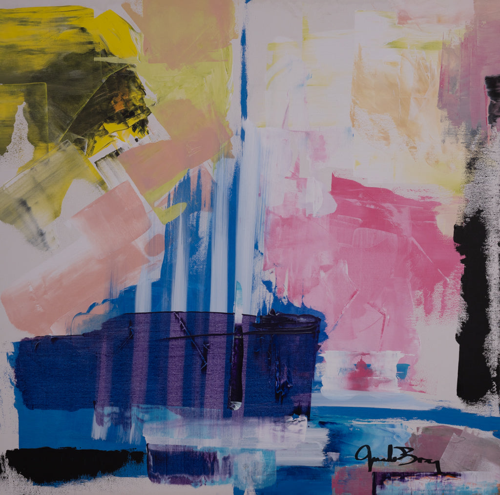 Abstract art with colorful brush strokes on a white background